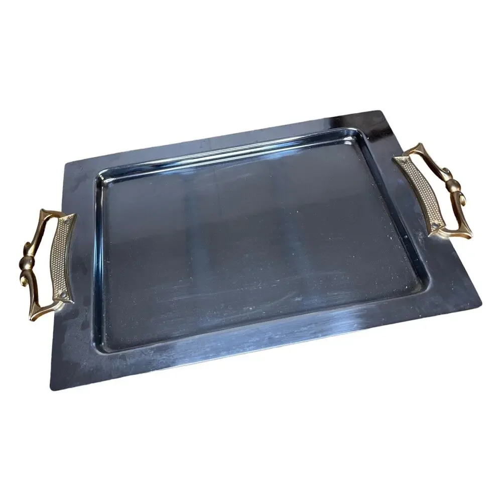 Vintage KROMEX Chrome Divided Serving Tray Amber 3 Acrylic Insert Sections